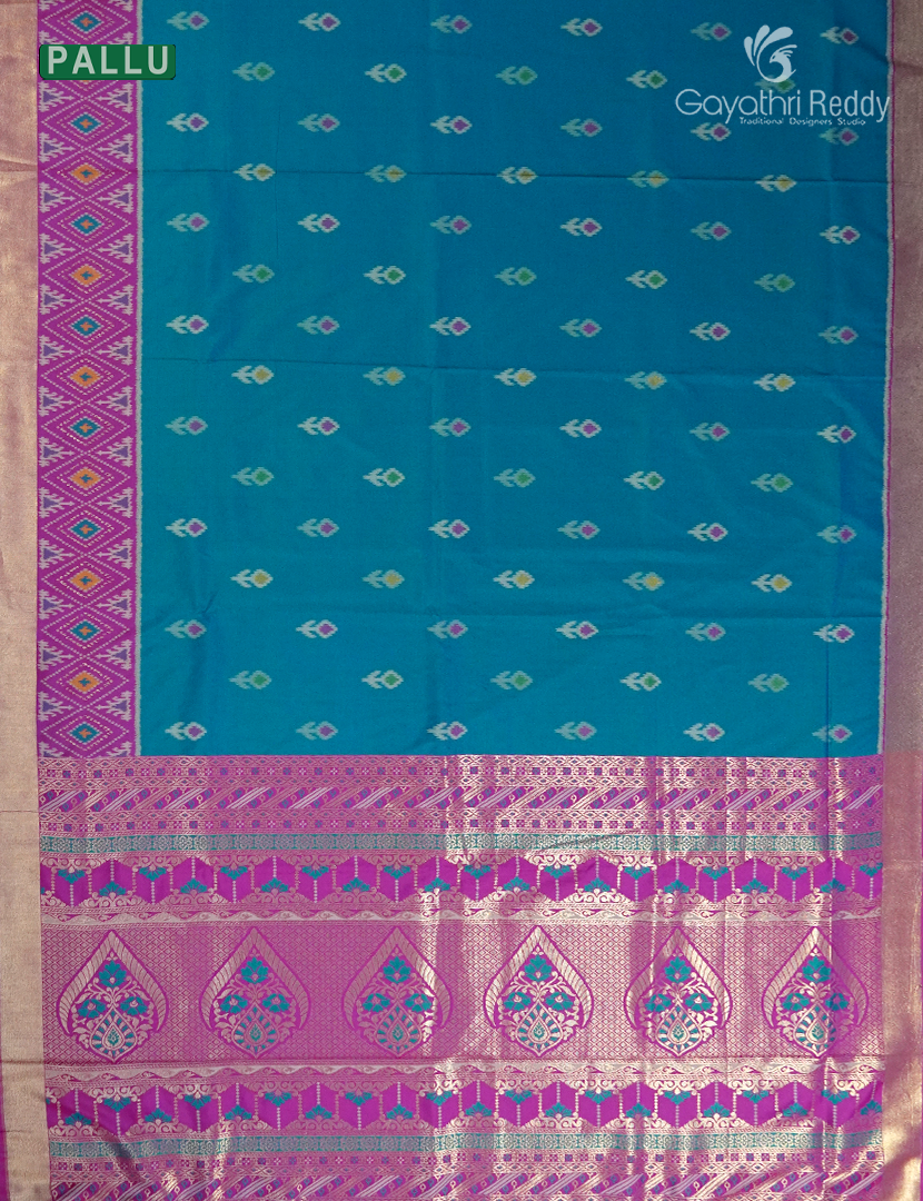 Semi Kanchipuran Silk Saree in Deep Rama Blue and  Magenta