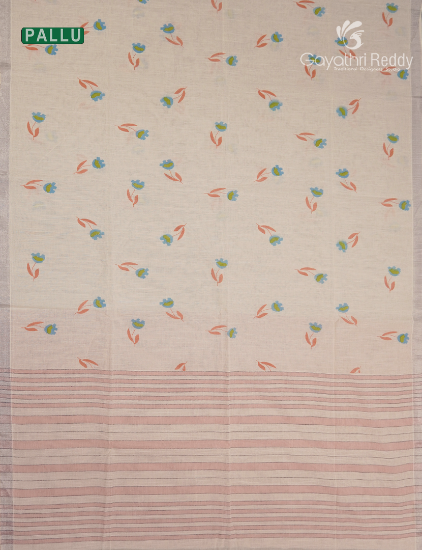 Pure Kanchi Cotton Printed Saree in Cream and Pastel Peach