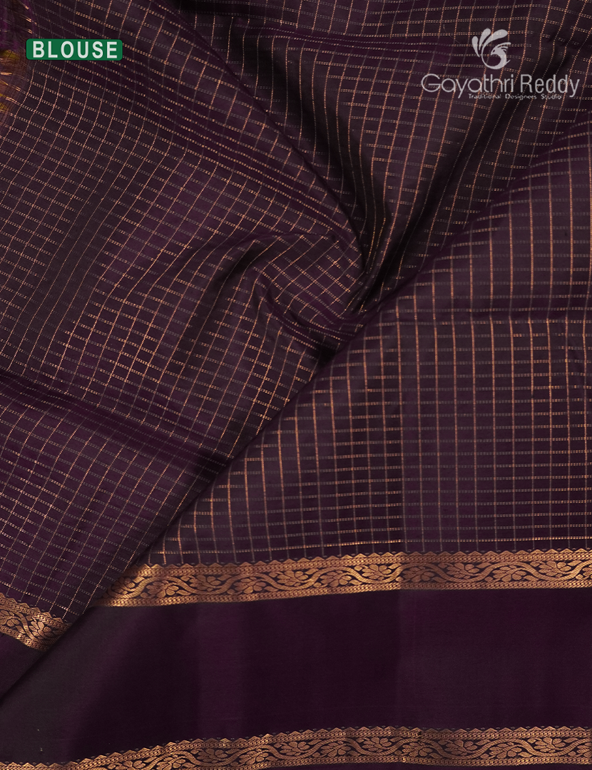Pure Kanchipuram Vintage Silk Saree in Lime Yellow and Deep Brown