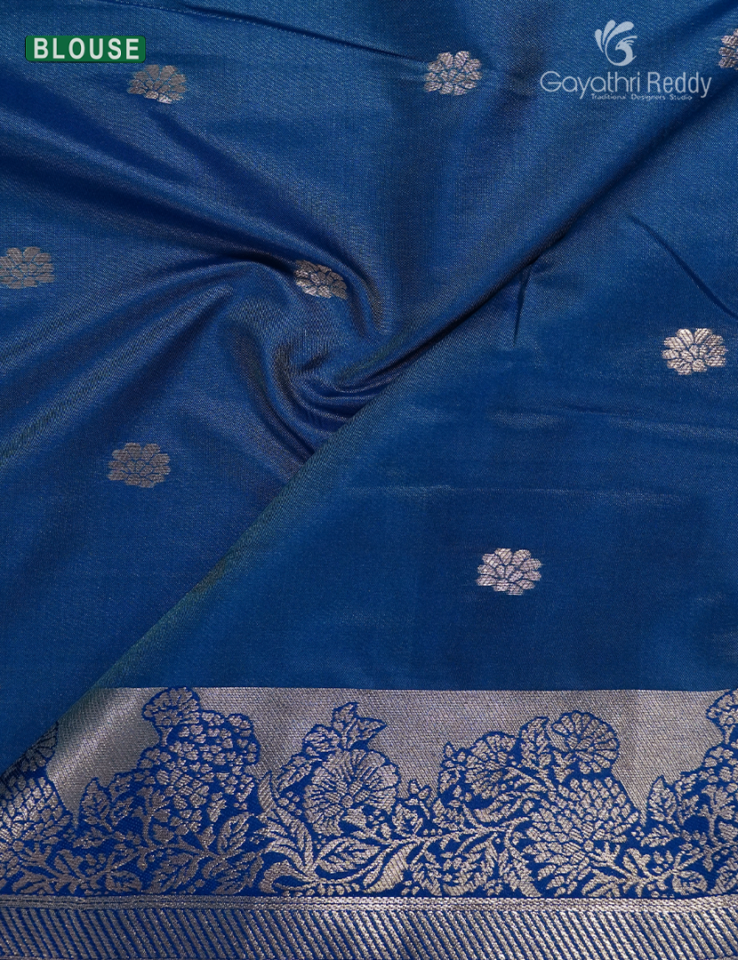 Semi Kanchipuram Silk Fancy Saree in Rama Green and Navy Blue