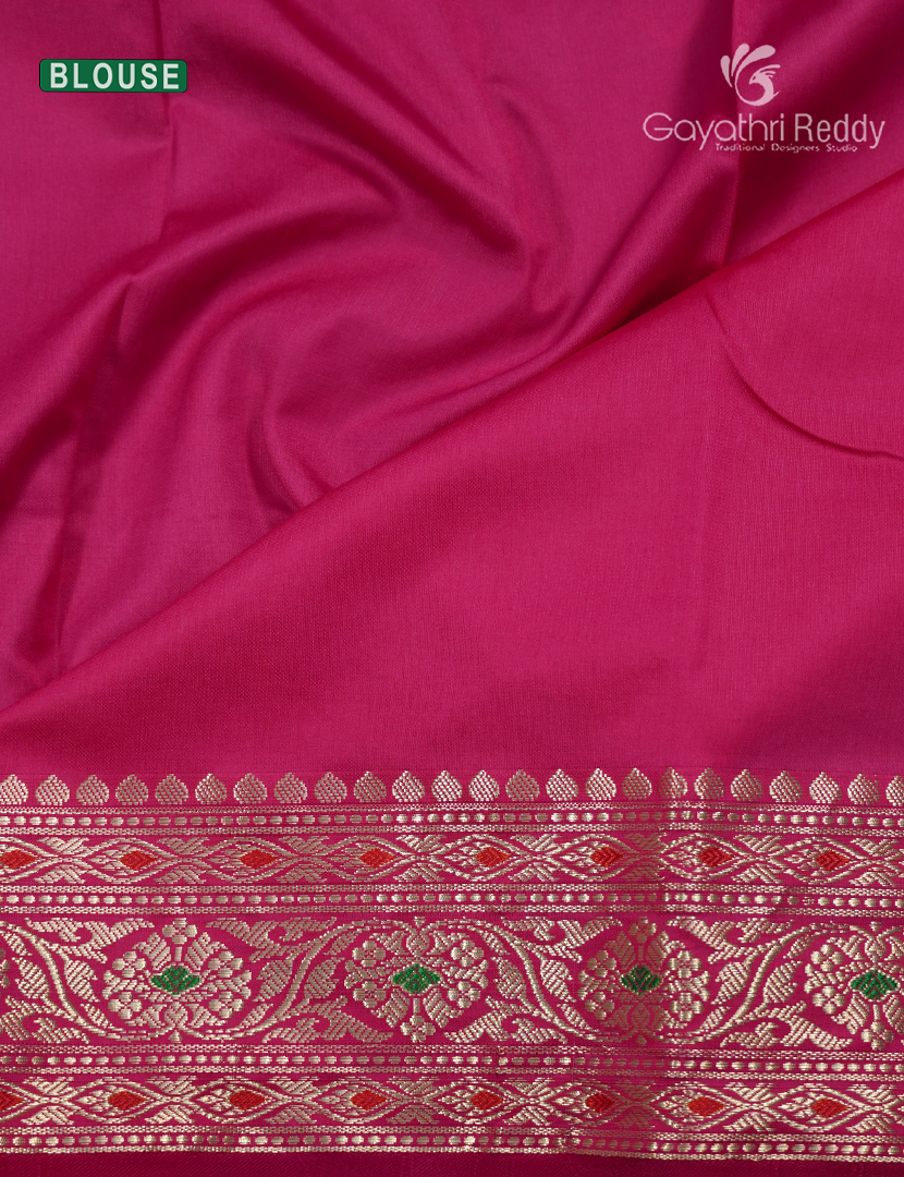 Semi Banaras Katan Silk Saree in Sea Green and Pink