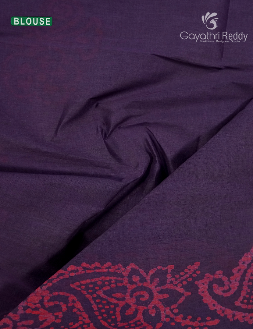 Cotton Batik Print Saree in Plum and Pink