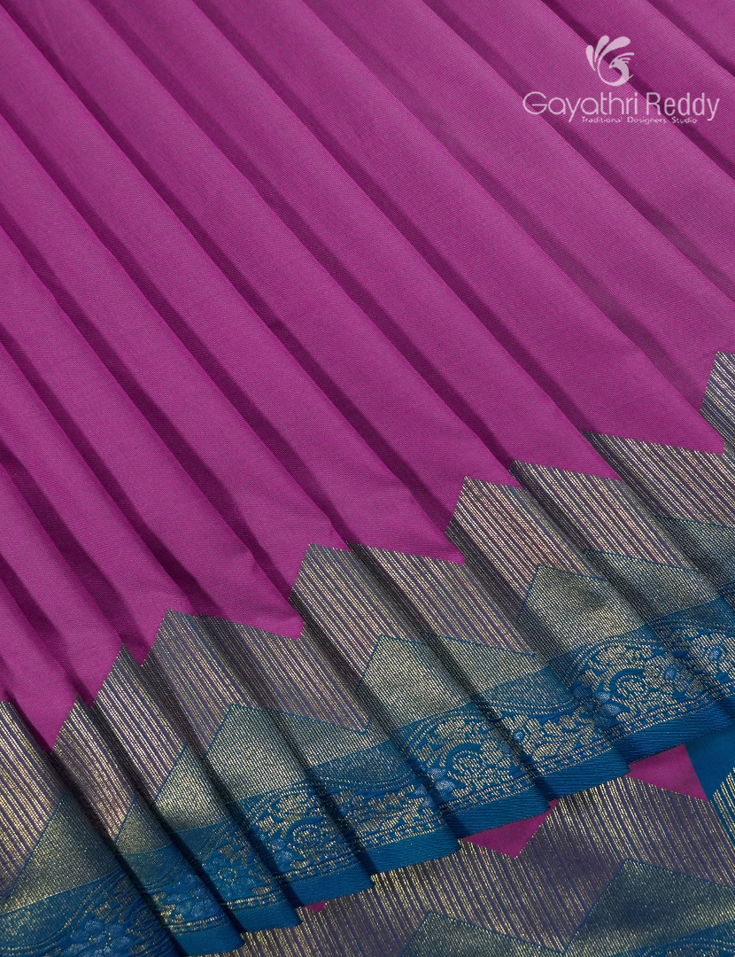 Semi Kanchipuram Art Silk Saree in Deep Magenta and Deep Peacock Blue