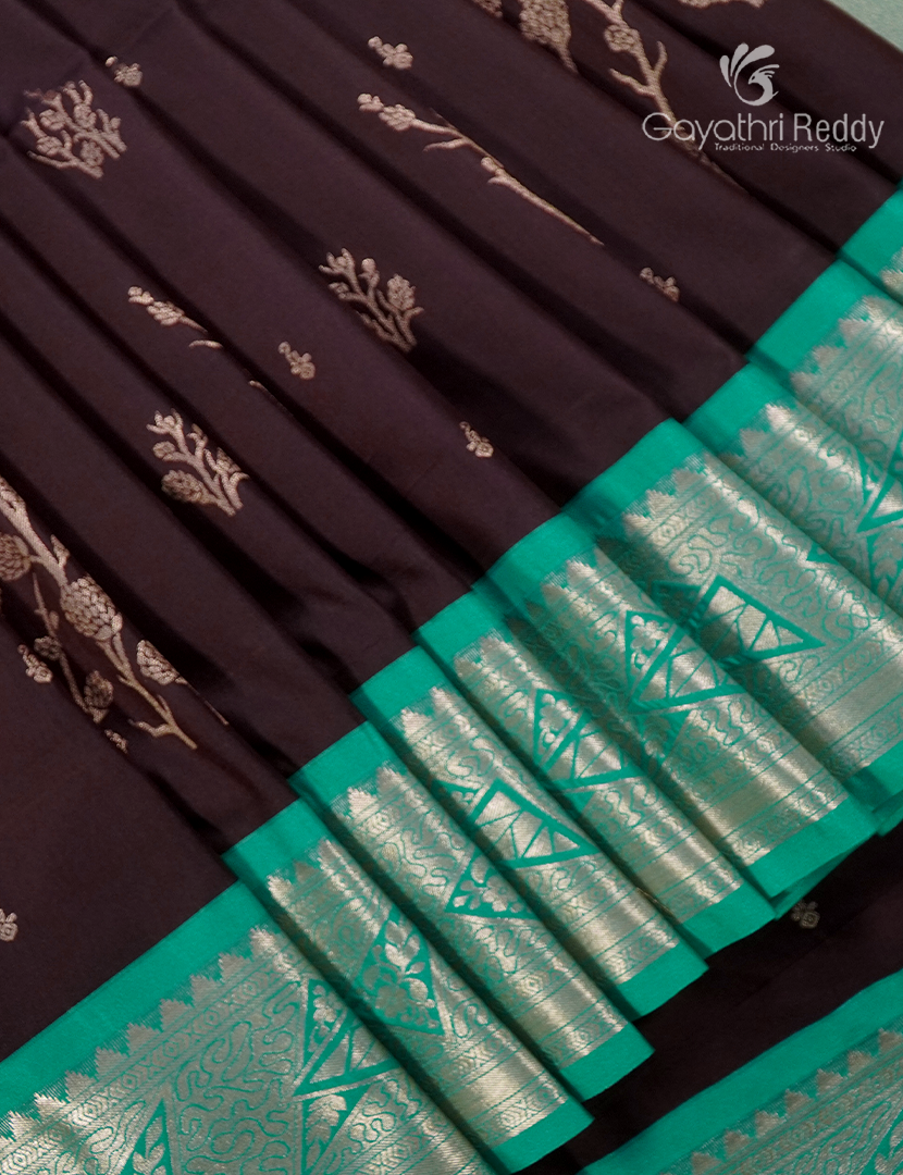 Soft Silk Saree in Deep Snuff and Sea foam green