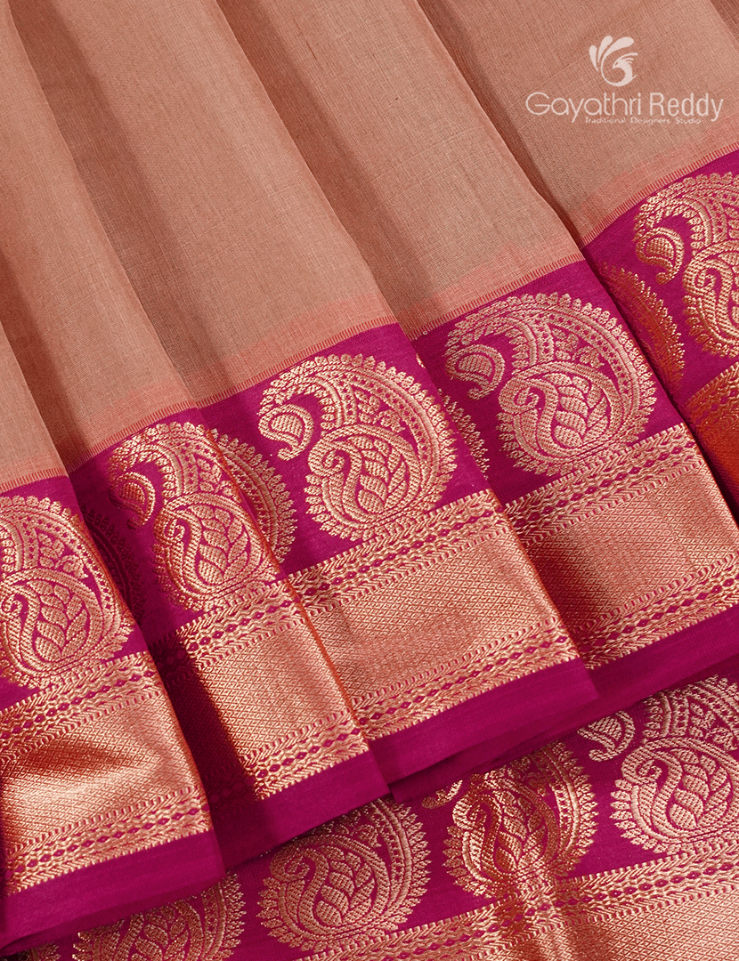 Pure Kanchi Sico Saree in Beige and Rani Pink