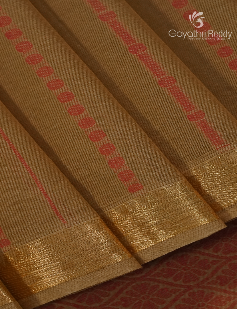 Pure Kanchi Cotton Saree in Deep Beige