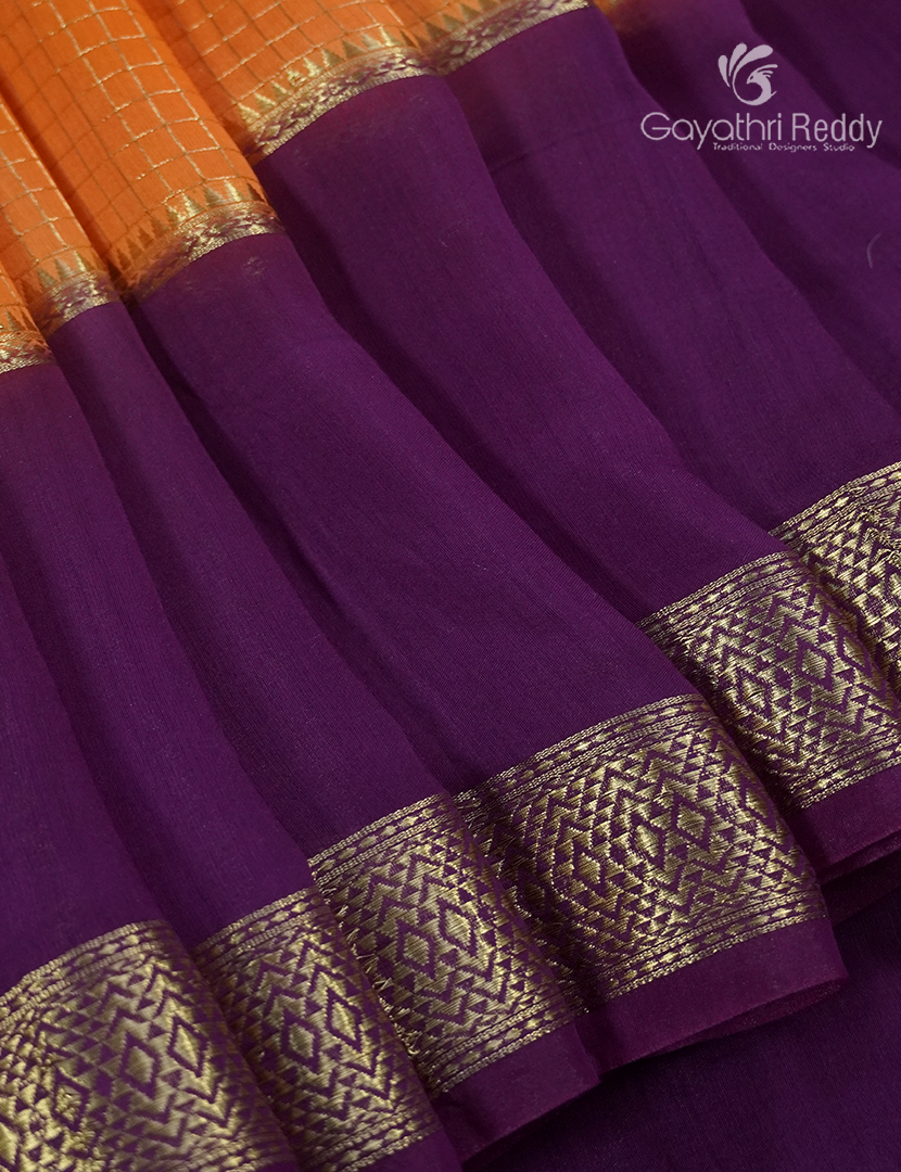 Semi Mysore Crepe Saree in Orange and Deep Violet