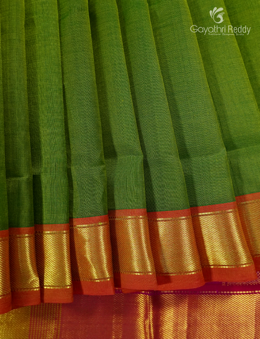 Pure Arani Sico Saree in Parrot Green and Rani Pink