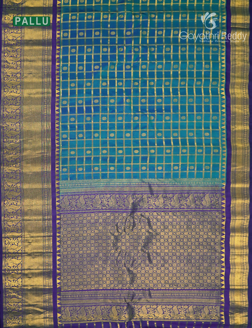 Pure Gadwal Silk Saree in Peacock Blue and Violet