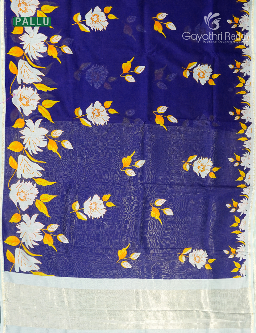 Pure Maheshwari Silk Saree in Navy blue and Pastel Sea blue