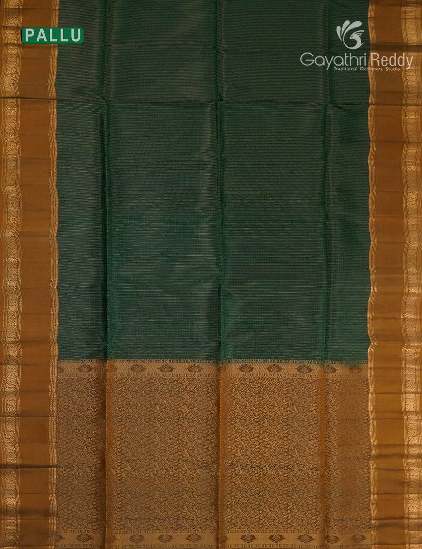 Pure  Kanchipuram Light Weight Silk Saree in Bottle Green and Deep Mustard