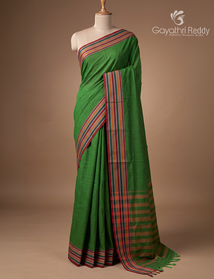 Pure Narayanpet Cotton Saree in Parrot Green