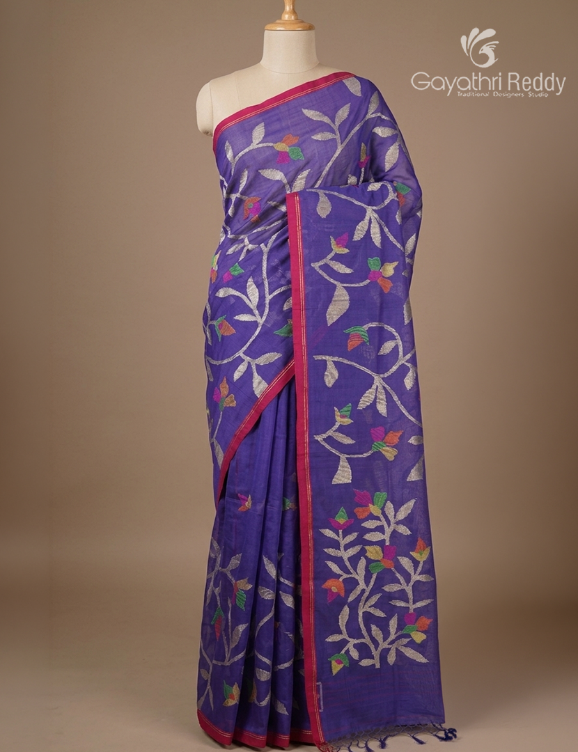 Pure Jamdani Kora Saree in Blue