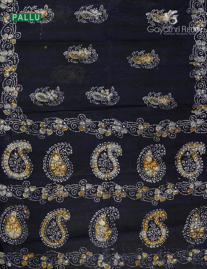 Cotton Batik Print Saree in Black