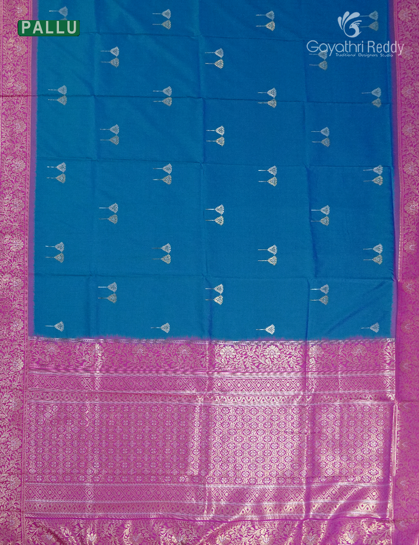 Semi Kanchipuran Silk Saree in Deep Rama Blue and Pink
