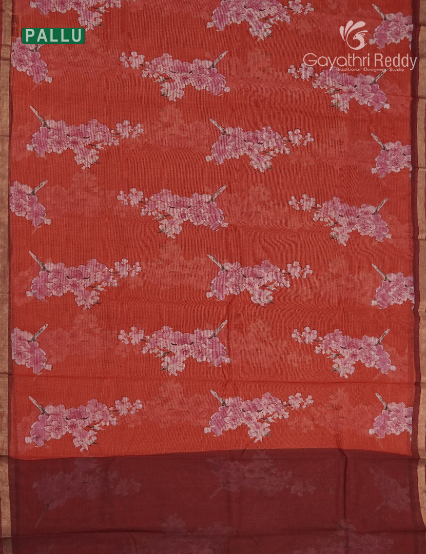 Premium Quality Cotton Kota Saree in Orange and Maroon