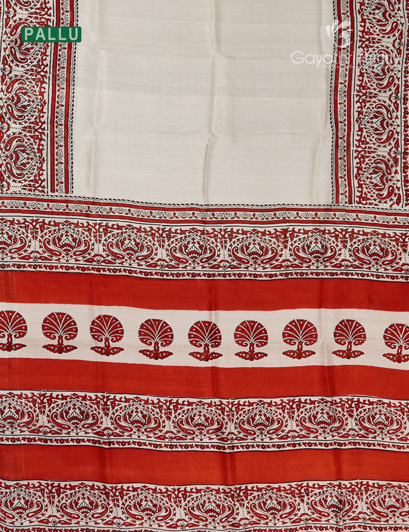 Pure Silk Saree in Cream and Red