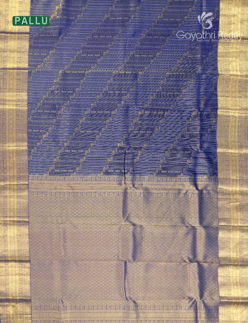 Pure Kanchipuram Vintage Silk Saree in Deep Blue