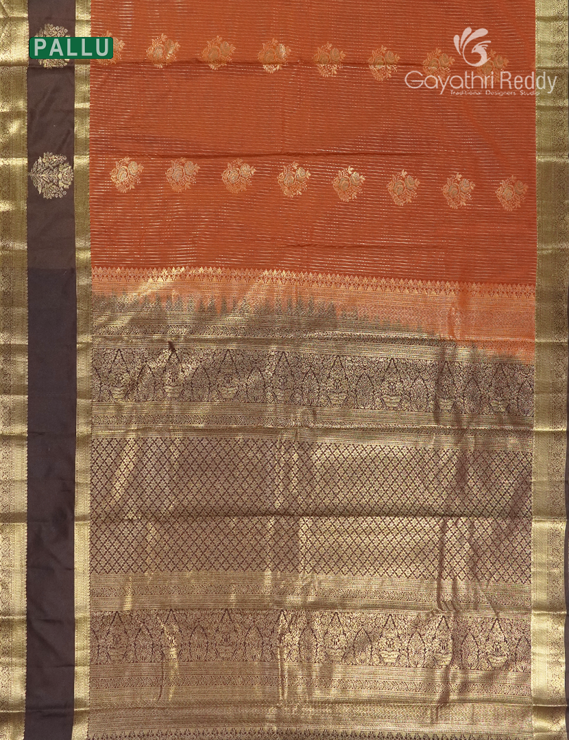 Semi Kanchipuram Silk Saree in Rust Orange and Brown