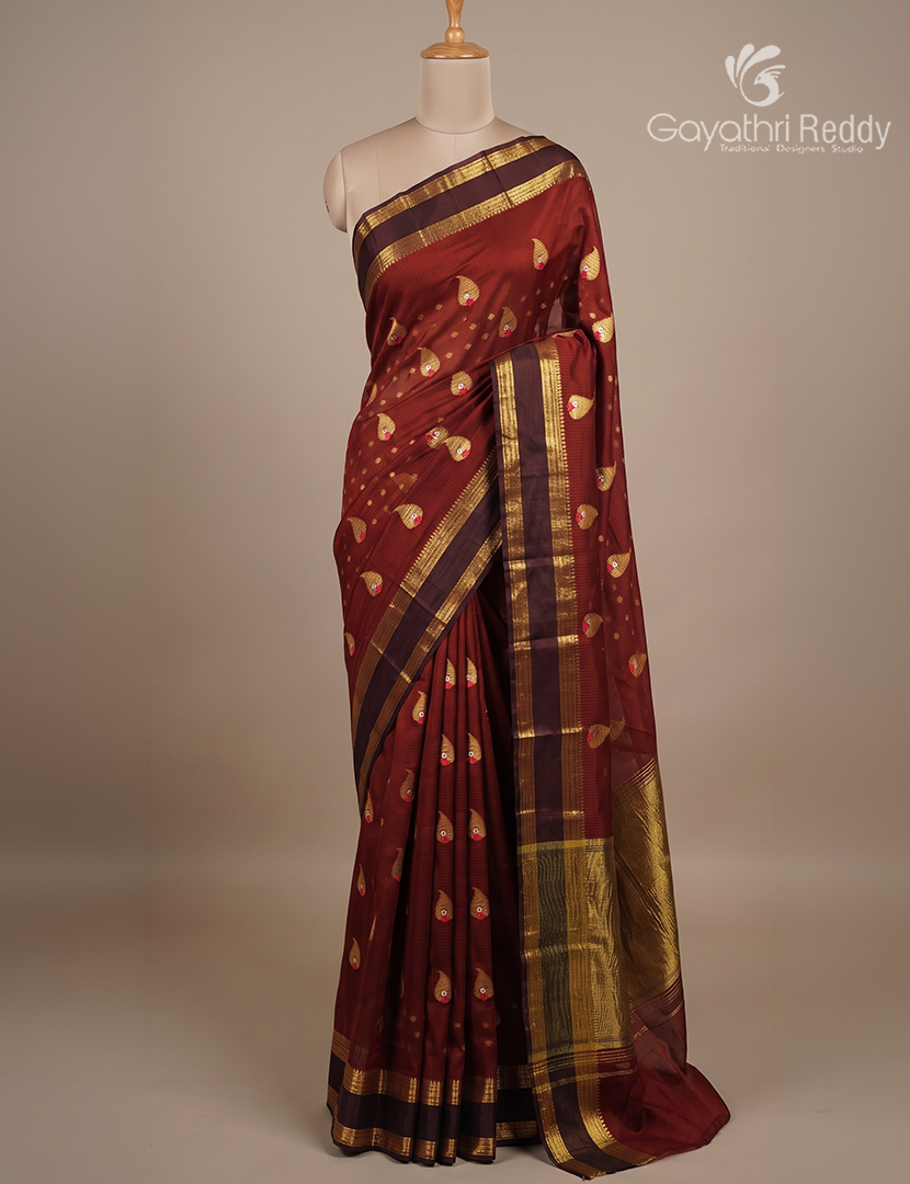 Pure Silk Kota Saree in Maroon and Brown