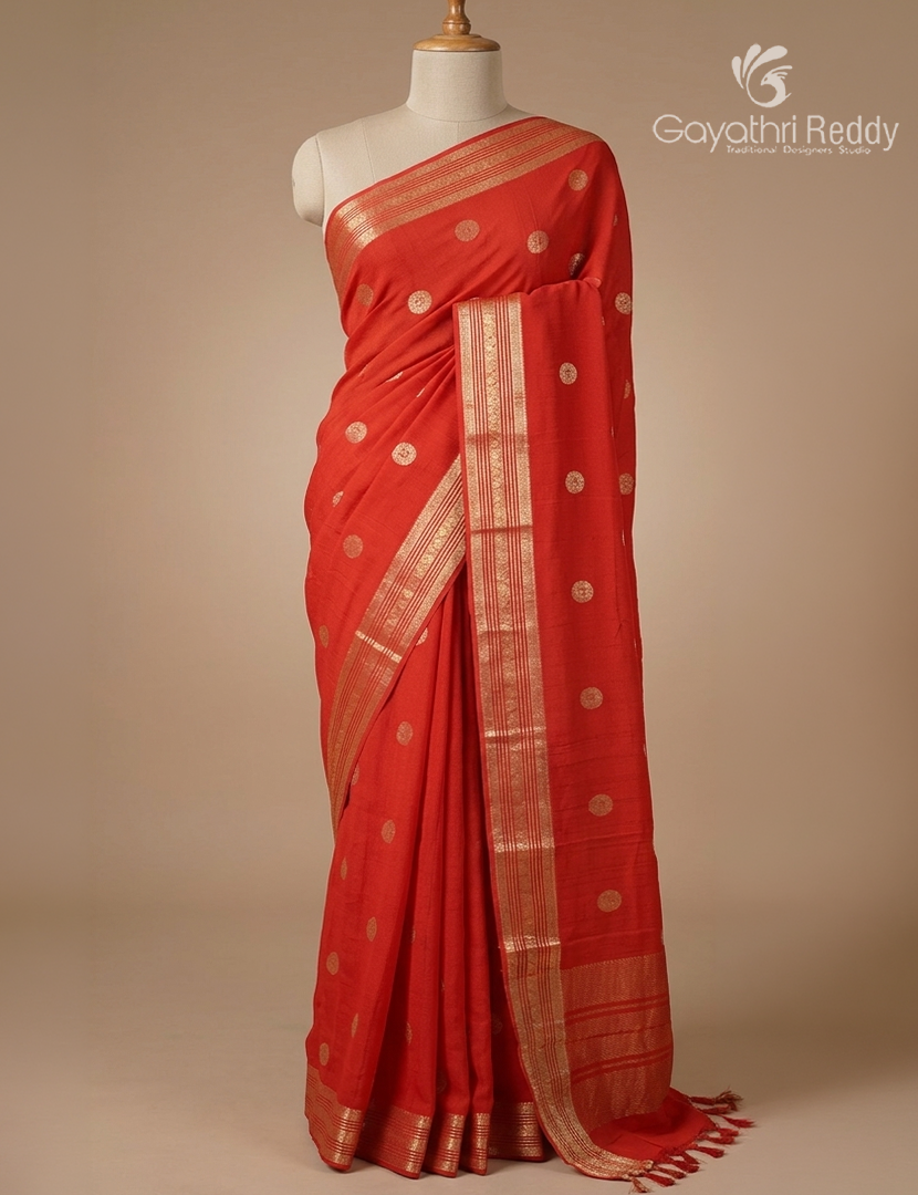 Semi Mysore Crepe Saree in Red