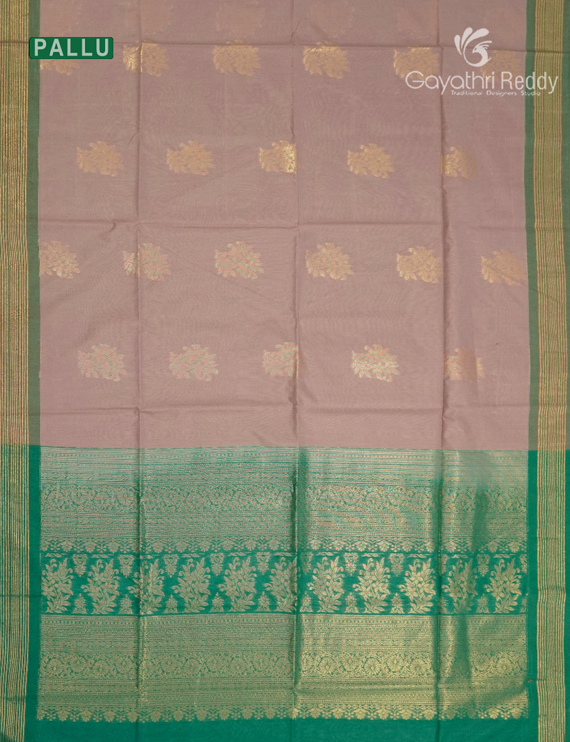 Kanchipuram Sico Saree in Beige and Sea Green