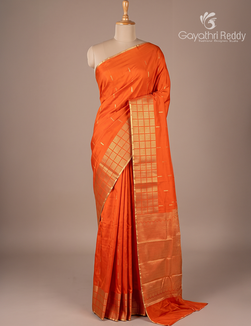 Semi Kanchipuram Silk Saree in Orange