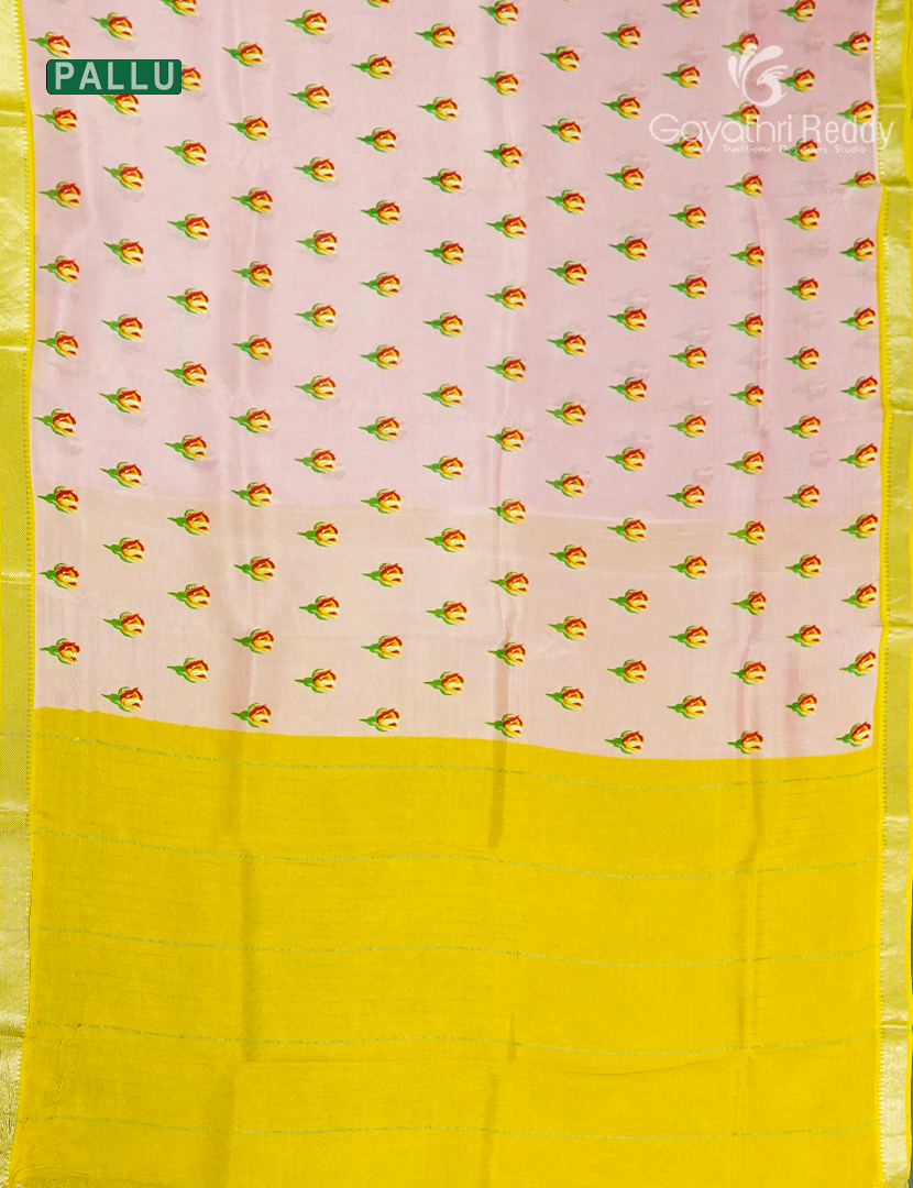 Mangalagiri Pattu Saree in Baby Peach and Lime
