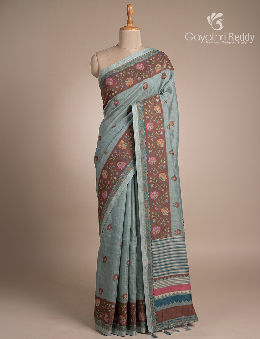 Pure Linen Saree in Grey