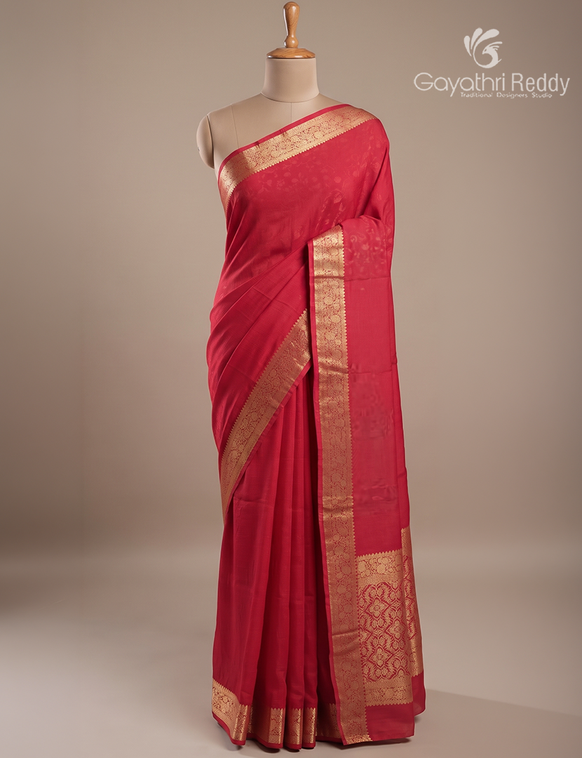 Semi Mysore Crepe Saree in Rani Pink