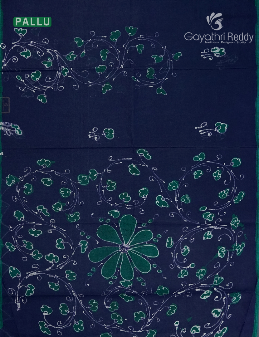 Cotton Batik Print Saree in Navy Blue