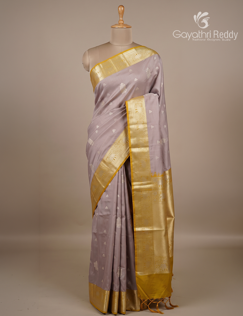 Soft Silk Saree in Mauve and Deep Mustard