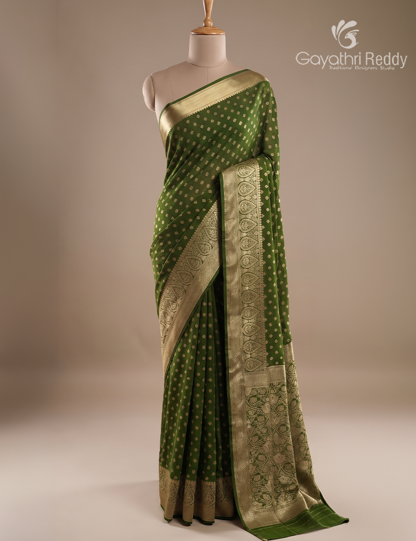 Banaras Georgette Saree in Leaf Green