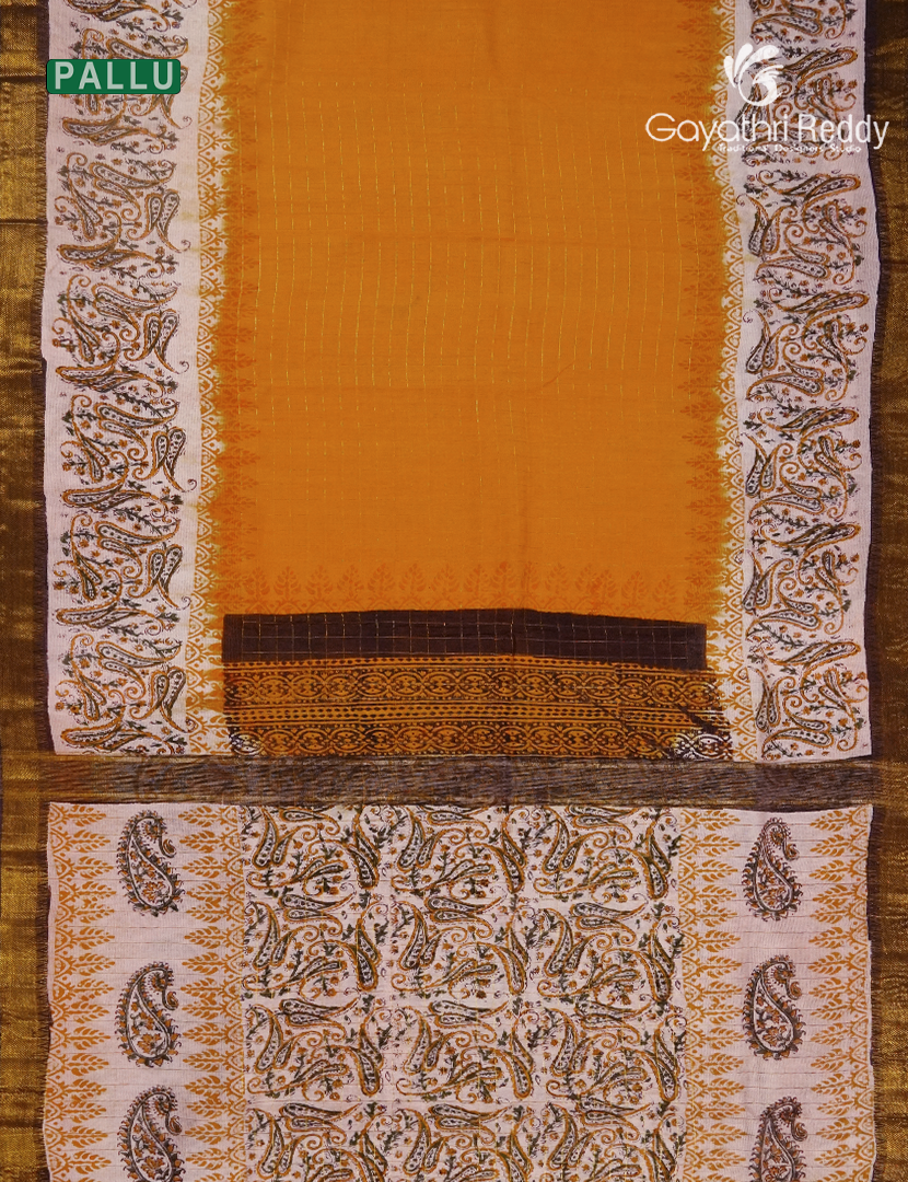 Mangalgiri Kalamkari Saree in Mustard
