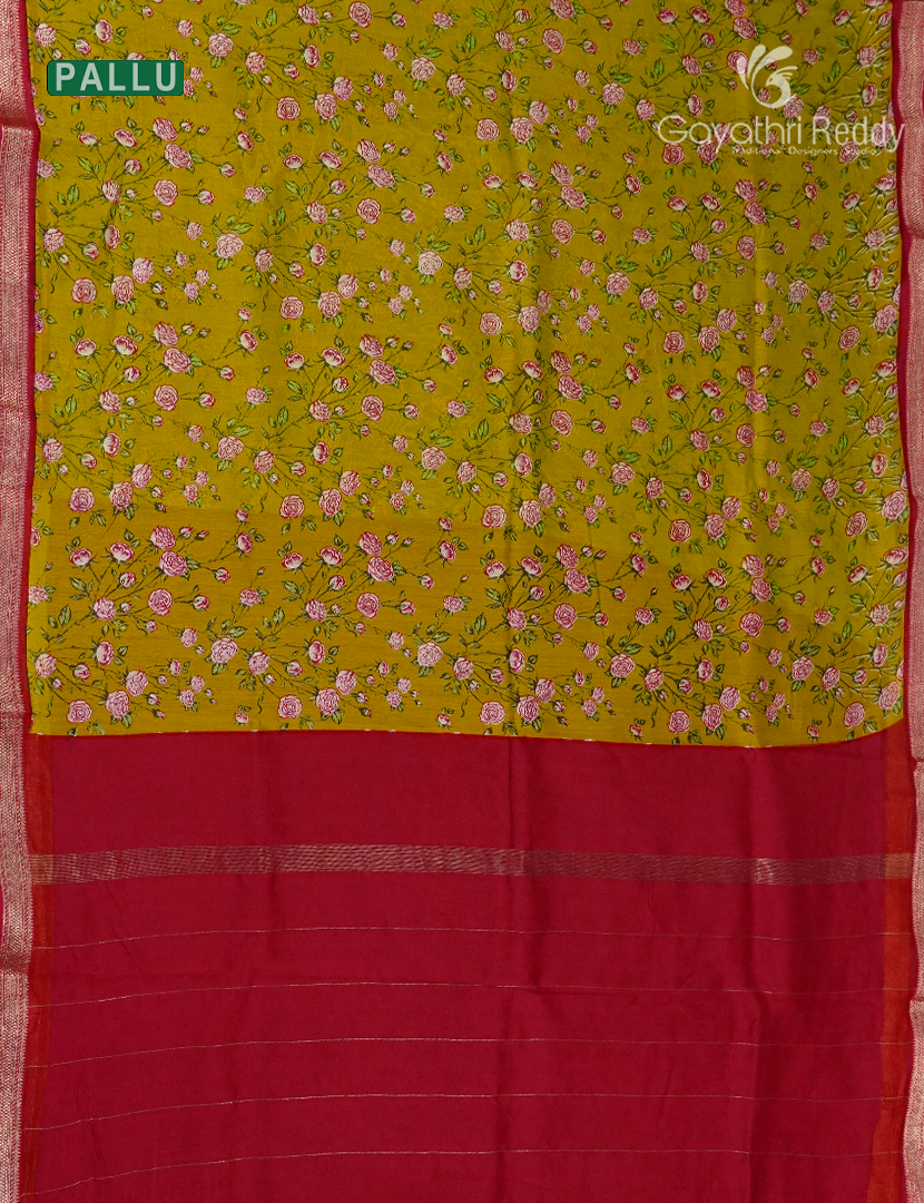 Pure Maheshwari Silk Saree in Mustard and Berry Red