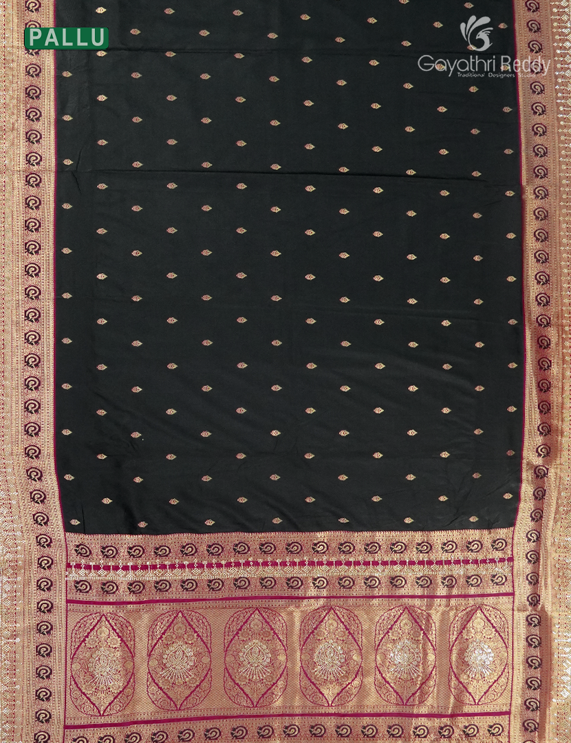 Semi Kanchipuram Silk Fancy  Saree in Black and Deep Magenta