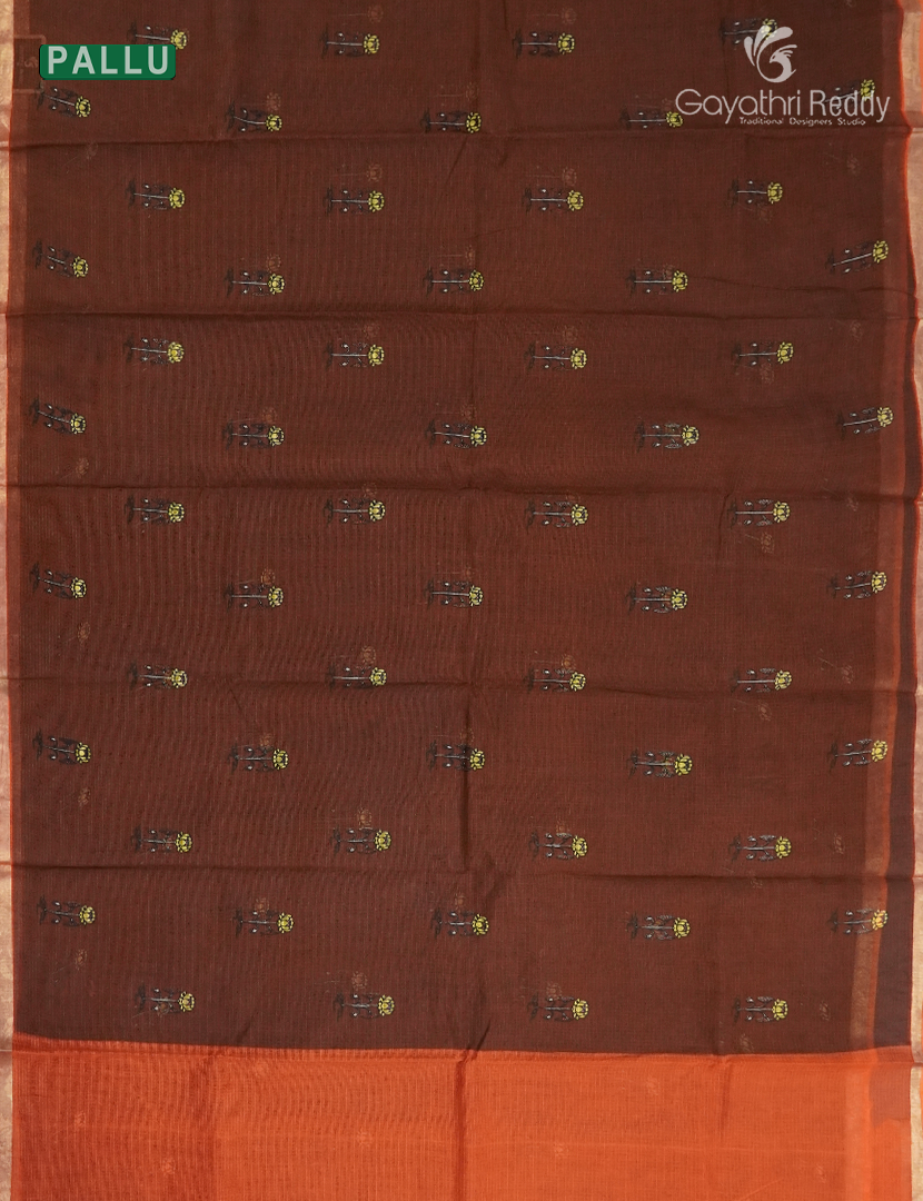 Premium Quality Cotton Kota Saree in Brown and Orange