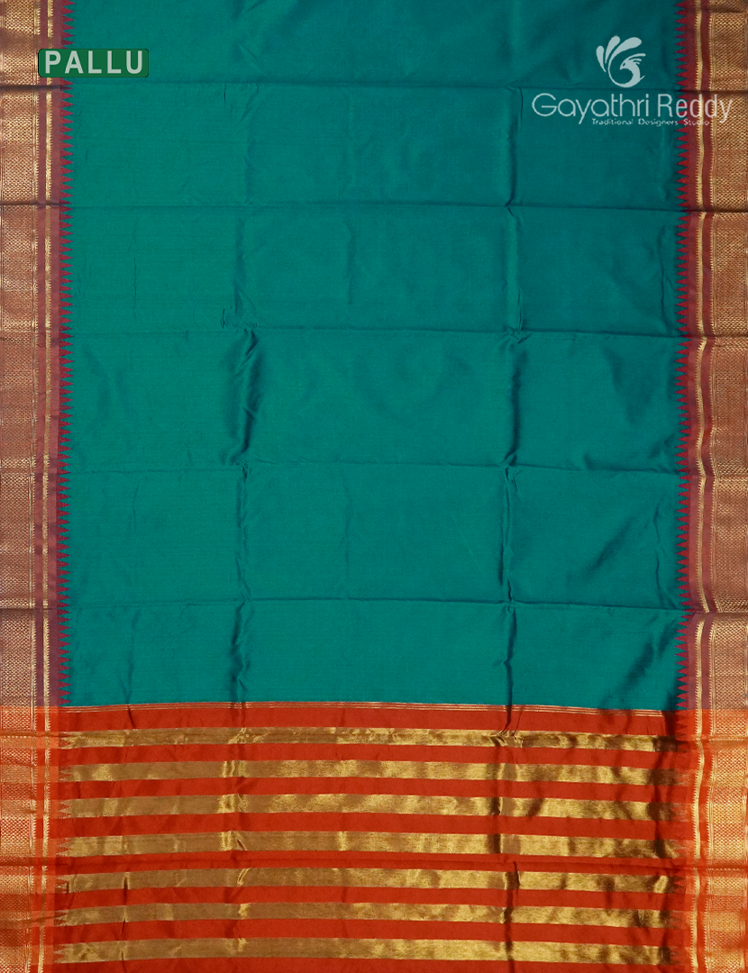 Semi Gadwal Saree in Deep Peacock Blue