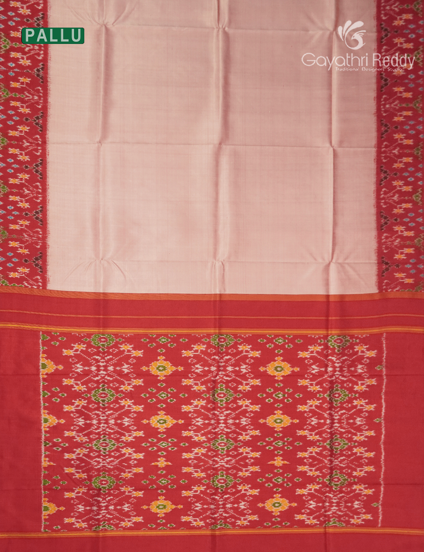 Pure Ikat Silk Saree in Peach and Red