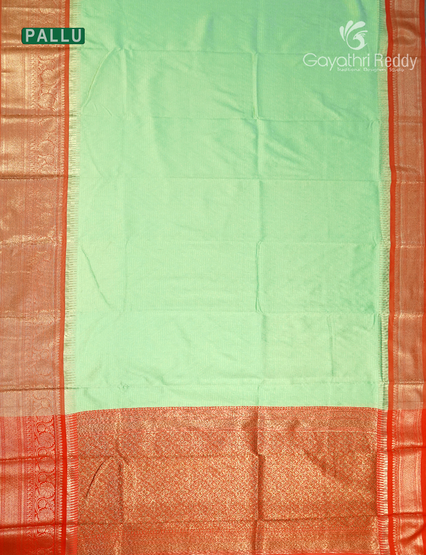 Semi Katan Silk Saree in Mint Green and Red