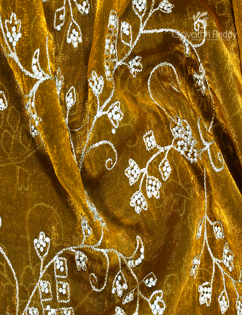 Tissue Fancy Saree in Dry Mehendi Green