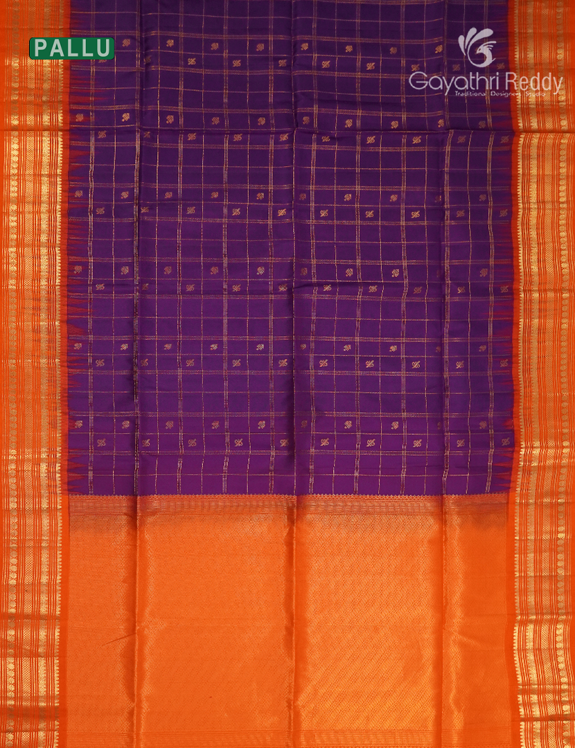 Pure Kanchipuram Vintage Silk Saree in Purple and Orange