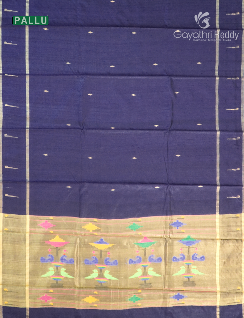 Pure Khadi Pattu Saree in Deep Navy Blue