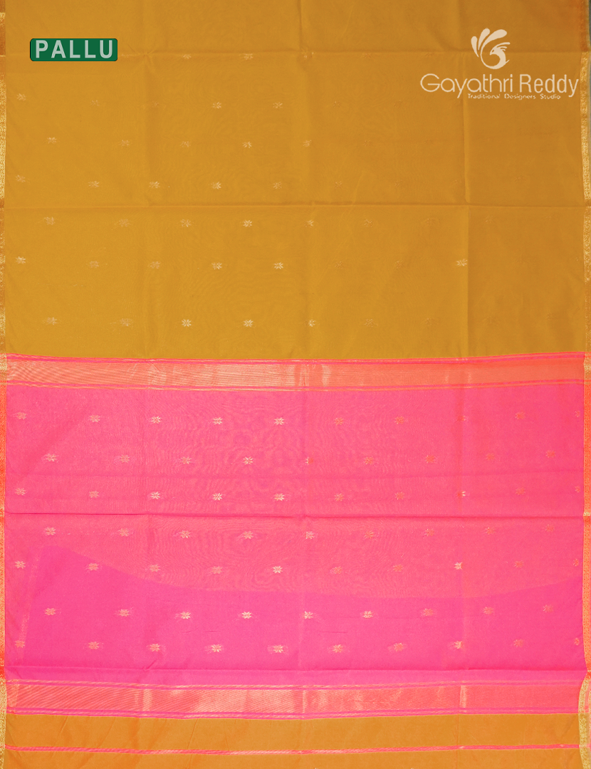 Silk Cotton Saree in Mustard and Baby Pink