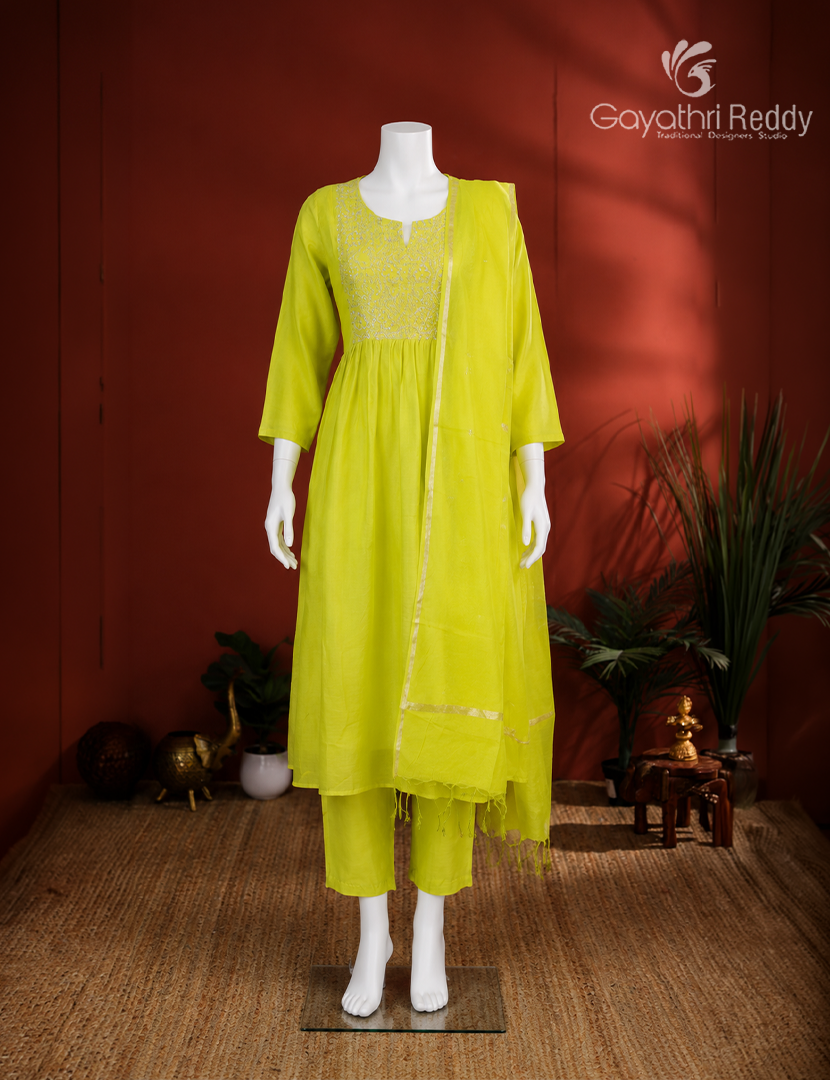 Readymade Dress Set in Lime Yellow
