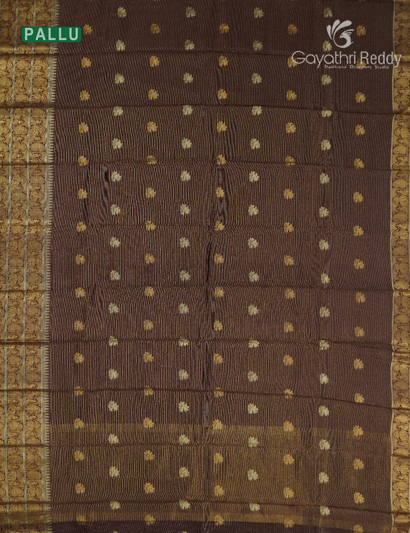 Semi Mysore Crepe Saree in Deep Brown