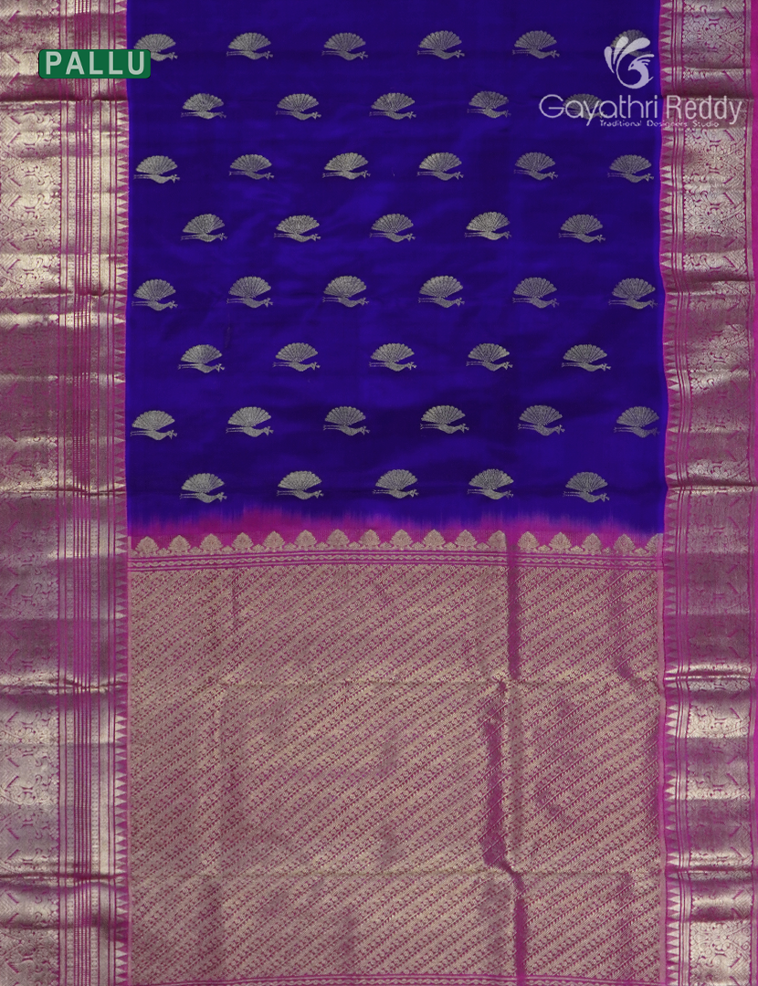 Pure Venkatagiri Silk Saree in Deep Blue and Deep Magenta