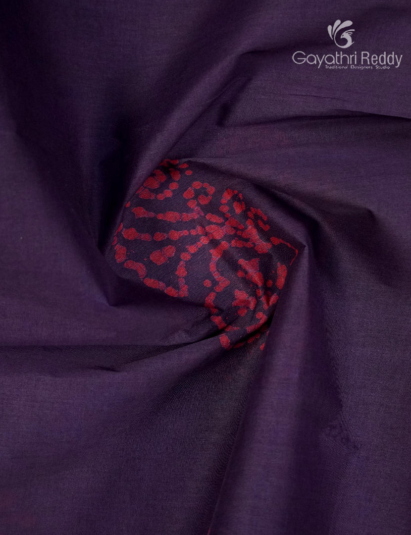 Cotton Batik Print Saree in Plum and Pink