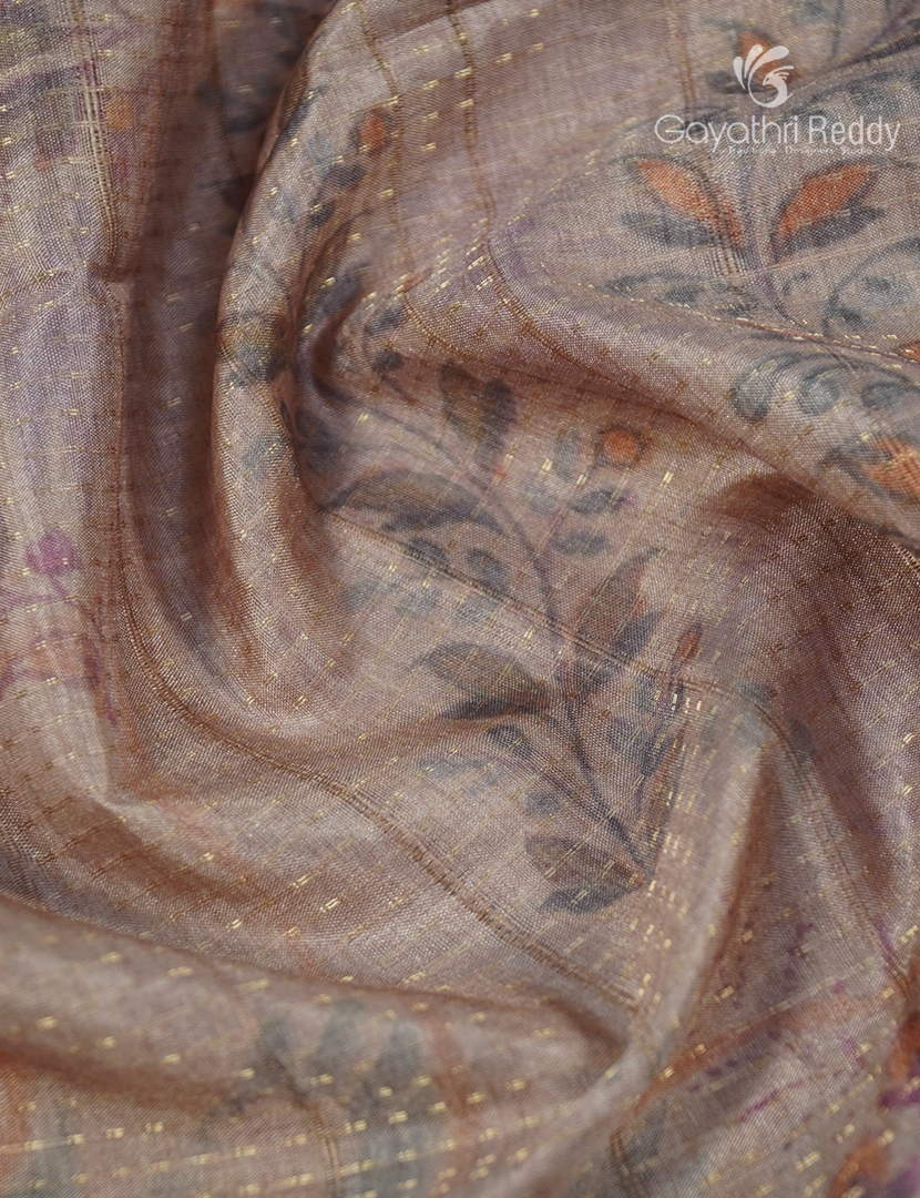 Semi Tussar Saree in Pastel Peach and Ash Black