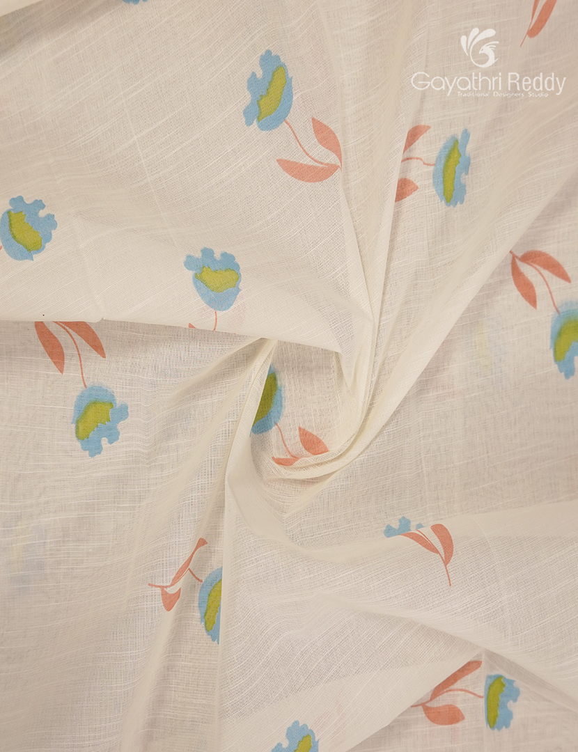 Pure Kanchi Cotton Printed Saree in Cream and Pastel Peach
